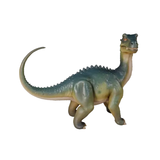 Мультяшная 3D-модель Игуанодона, вид сбоку, стилизованная модель животного с противовесом хвоста, силуэтами когтей, массивным