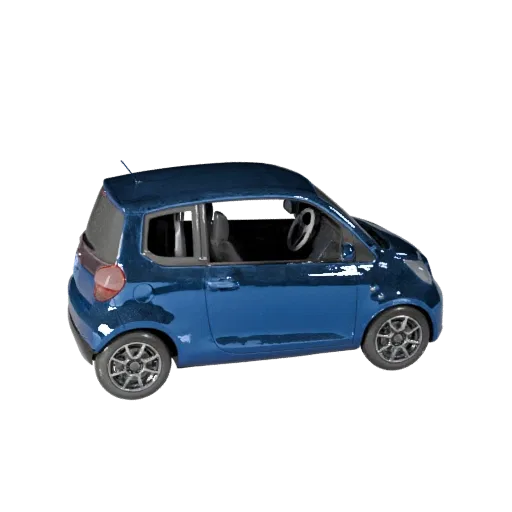 3D-модель компактного автомобиля, вид из игрового окна в три четверти, готовый для Unreal Engine актив транспортного средства