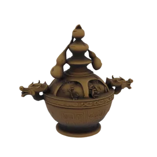 3D модель древней бронзовой курильницы с головами драконов и навершием "Тыква"