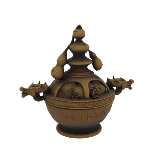 3D модель древней бронзовой курильницы с головами драконов и навершием "Тыква"