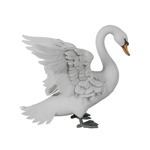 Высокополигональная 3D-модель лебедя STL, изометрический вид, готовая к печати фигурка животного с детализацией веера хвоста,