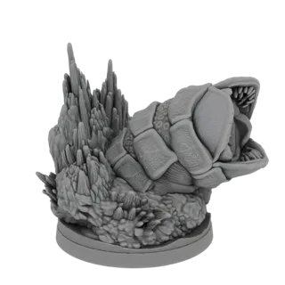 3D model of a monstrous sandworm with its mouth open, emerging from a base covered in sharp, crystalline spikes.