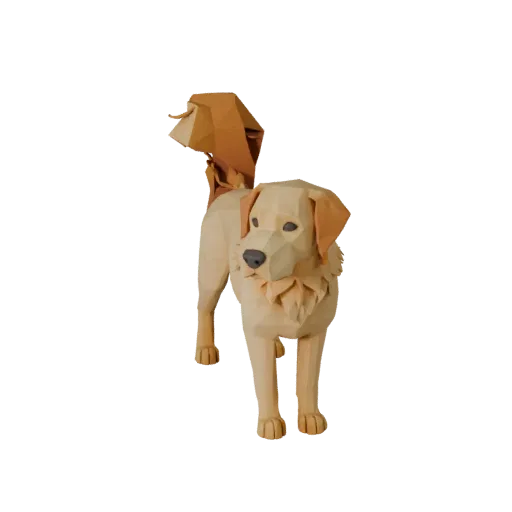 Низкополигональная 3D-модель лабрадора-ретривера, вид сбоку игровой камеры, низкополигональный ассет животного с направлением
