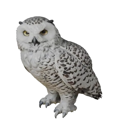 3D модель полярной совы, вид сбоку, рендер дикой природы, готовый для Blender ассет животного с профилем клюва, слоистым опер