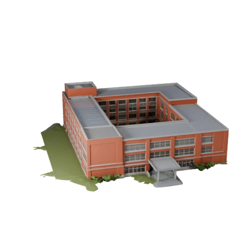 نموذج ثلاثي الأبعاد لمبنى مدرسة منخفض المضلع للأصول في الوقت الحقيقي للألعاب