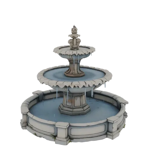 3D модель классического многоярусного фонтана с двумя бассейнами, витиеватой резьбой и основанием с каменной балюстрадой на б