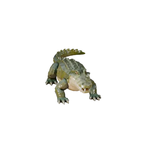 Низкополигональная 3D-модель крокодила, вид сбоку в игровом ракурсе, низкополигональная модель животного со складками кожи, ф