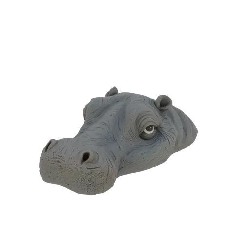 Реалистичный рендер 3D модели головы бегемота, вид слегка влево, с детализированной текстурой кожи и внимательным глазом.