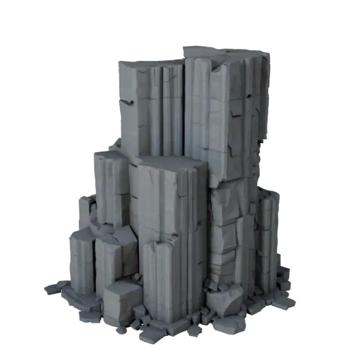 Модульная 3D-модель базальтовых колонн, изометрический вид модульного набора, показывающий слоистый камень, скальные поверхно