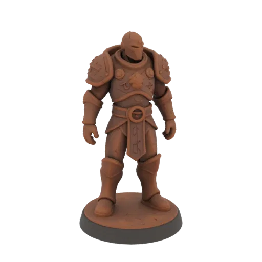 Fantasy Fighter Миниатюра STL, трехчетвертной настольный рендер, миниатюра героя для печати на смоле в стоячей позе; ржавая р