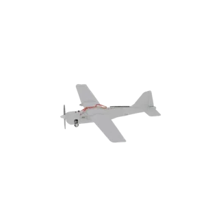 3D модель легкого серого одномоторного винтового самолета, вид сбоку с видимым пропеллером.