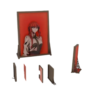 3D модель Макимы из Chainsaw Man, изображенная в стиле портрета в красной рамке.