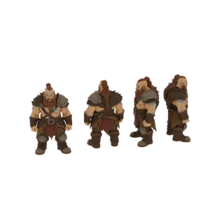 Стилизованная 3D-модель викинга-воина, показанная с разных ракурсов, с заплетенными волосами, бородой и прочной броней.