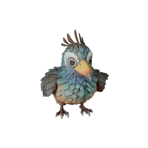 3D модель какаду, вид сбоку игровой камеры, готовый для Unity ассет животного с профилем клюва, сложенным оперением, кроющими