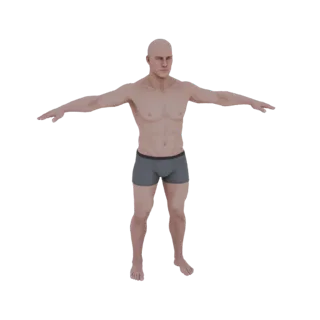 3D модель мужской фигуры человека, стоящего в T-позе, с руками, вытянутыми в стороны, и слегка расставленными ногами.