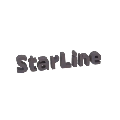 3D-рендеринг металлического текстового логотипа 'StarLine' на черном фоне.