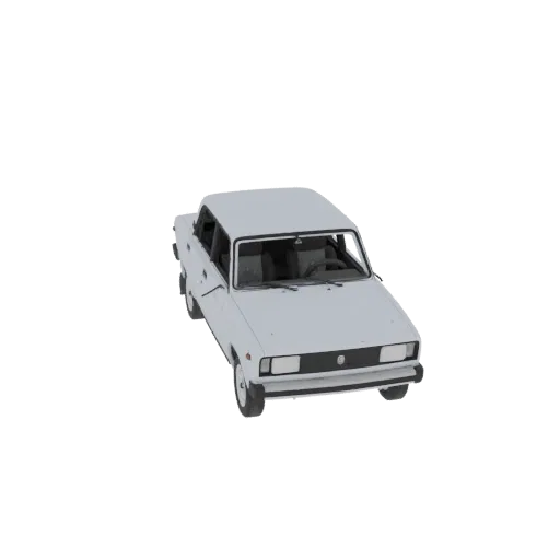 3D модель светло-серого седана 1980-х, вид спереди под небольшим углом на белом фоне.