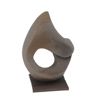 Рендер 3D модели абстрактной органической скульптуры с текстурированной поверхностью и большим центральным отверстием, устано