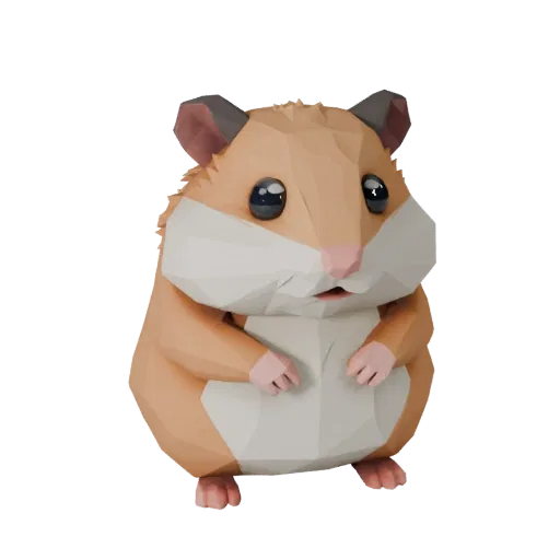 Низкополигональная 3D-модель хомяка, вид сбоку в игровой камере, низкополигональный ассет животного с балансом позы, анатомич