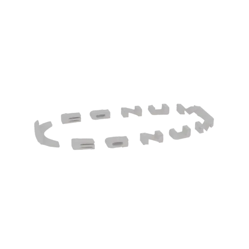 Коллекция из 10 белых пластиковых клипс для кабелей, расположенных полукругом на белом фоне.