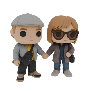 3D-модель пары, держащейся за руки, в стиле Funko Pop, с большими головами и упрощенными чертами.