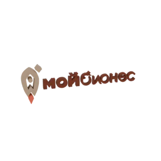 3D model of the 'My Business' logo, featuring a stylized icon and bold Cyrillic text in brown and beige tones.