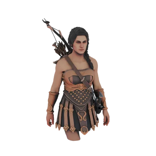 3D модель Кассандры, спартанской воительницы из Assassin's Creed Odyssey, в детализированной броне с луком.