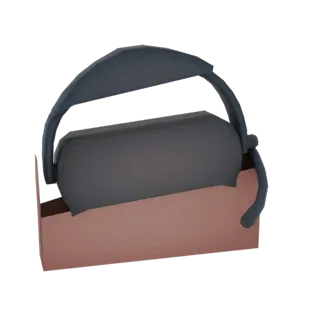 3D-модель темного VR-шлема на красновато-коричневой зарядной подставке на белом фоне.