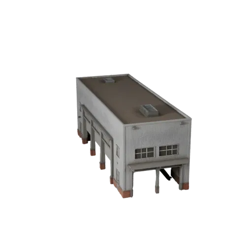 Низкополигональная 3D-модель здания дата-центра, готовый к игре экстерьер, демонстрирующий промышленные строительные материал