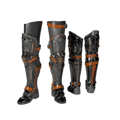 Sci Fi Shin Guard Printable 3D model, isometric STL render, showing metal plates, wearable protection silhouette.