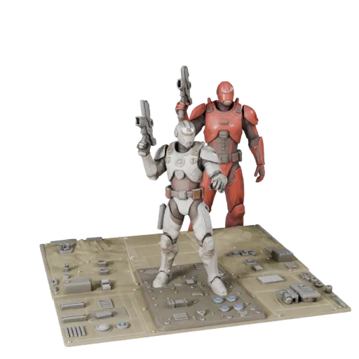 Предварительный просмотр модульной 3D-модели Space Battle Vignette, демонстрирующий слоистые части, вид сверху для китбашинга