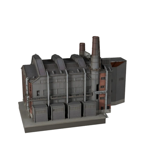 Modello 3D di Centrale Elettrica Stilizzata - Asset di Gioco per Architettura