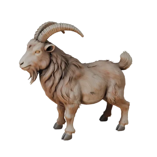 3D-модель козла STL, изометрический вид, готовая к печати фигурка животного с силуэтом рогов или ветвей, анатомией копыт, мас
