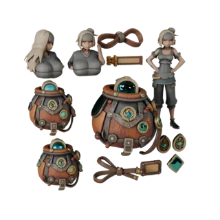 Стилизованная 3D-модель мешочка с монетами искателя приключений, стилизованный изометрический рендер, показывающий состаренно