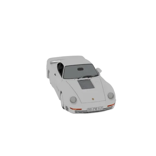 Вид спереди три четверти белой 3D модели спортивного автомобиля Porsche 959.