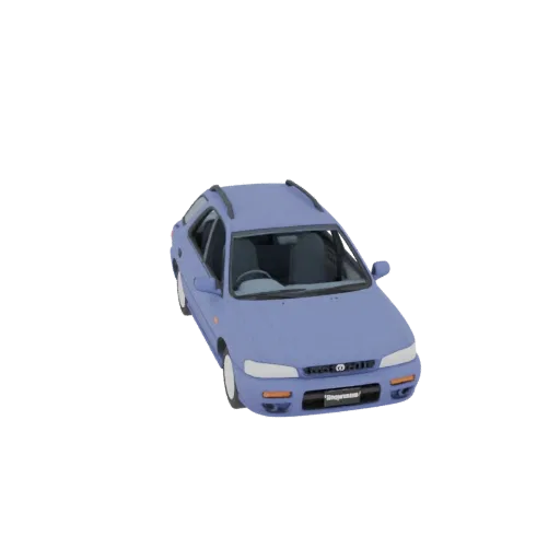 3D модель светло-лилового Subaru Impreza Wagon 1990-х, вид с немного приподнятого передне-правого угла.