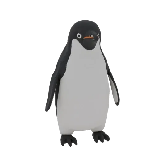 3D модель пингвина Адели, стилизованная под шахматную фигуру Ладьи, стоит в агрессивной позе с приоткрытым клювом.