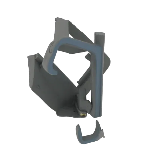 3D модель современной дверной ручки с матовым серым покрытием и синей акцентной полосой, на черном фоне.