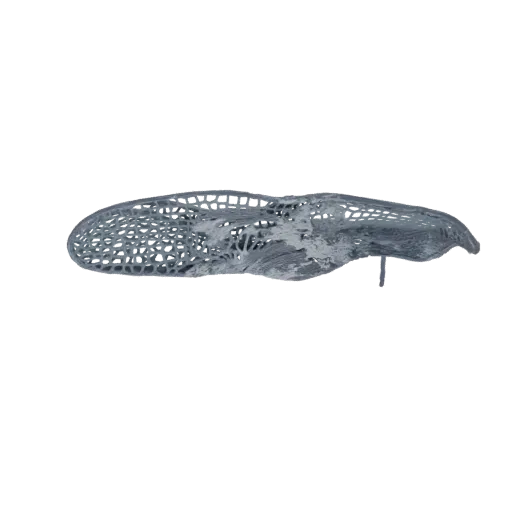 3D-модель абстрактной органической решетчатой структуры со сложными взаимосвязанными узорами и текстурированной поверхностью.
