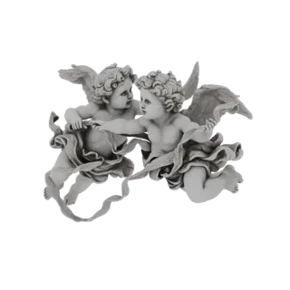 3D-модель двух херувимов в тесных объятиях, с развевающимися лентами, закручивающимися вокруг них, выполненная в стиле класси