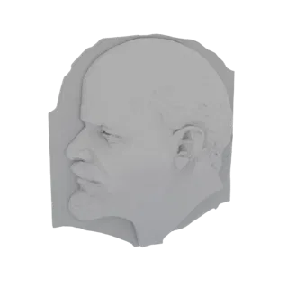 3D модель барельефной доски с профилем Владимира Ленина на белом фоне.