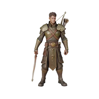3D модель фэнтезийного NPC-рейнджера, вид в окне движка, готовый для Unreal Engine ассет в статичной позе с PBR