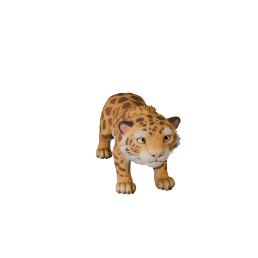 Мультяшная 3D-модель ягуара, рендер дикой природы сбоку, стилизованный ассет животного с кошачьей подвижностью позвоночника,