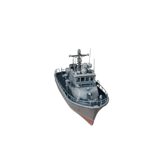 Высокополигональная 3D-модель винтажного патрульного катера, студийный вид крупным планом, высокополигональный транспортный а