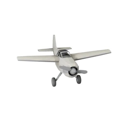 Низкополигональная 3D-модель самолета с пропеллером, вид из игрового окна в три четверти, низкополигональный ресурс транспорт