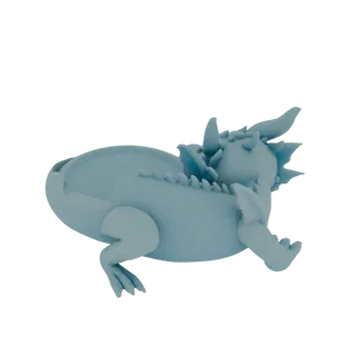 Светло-голубая 3D модель милого дракончика, выглядывающего из треснувшей яичной скорлупы, с поджатыми под себя лапками.