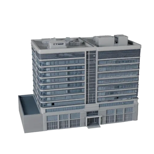 3D модель Исследовательского института, готовая к Blender, вид рендера студии Blender, показывающий материалы коммерческого о