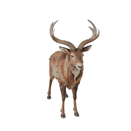 3D модель антилопы, вид сбоку, рендер дикой природы, готовый для Blender ассет животного с силуэтом рогов или рожек, анатомие