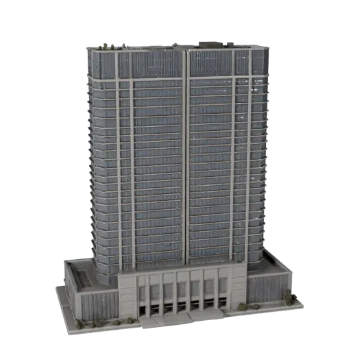 Роскошный небоскреб-башня, готовая к использованию в Blender 3D модель, вид рендера студии Blender, показывающий материалы ко