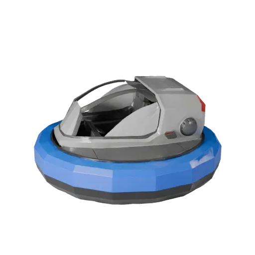 Низкополигональная 3D-модель аэроглиссера, вид из игрового окна в три четверти, низкополигональный актив транспортного средст